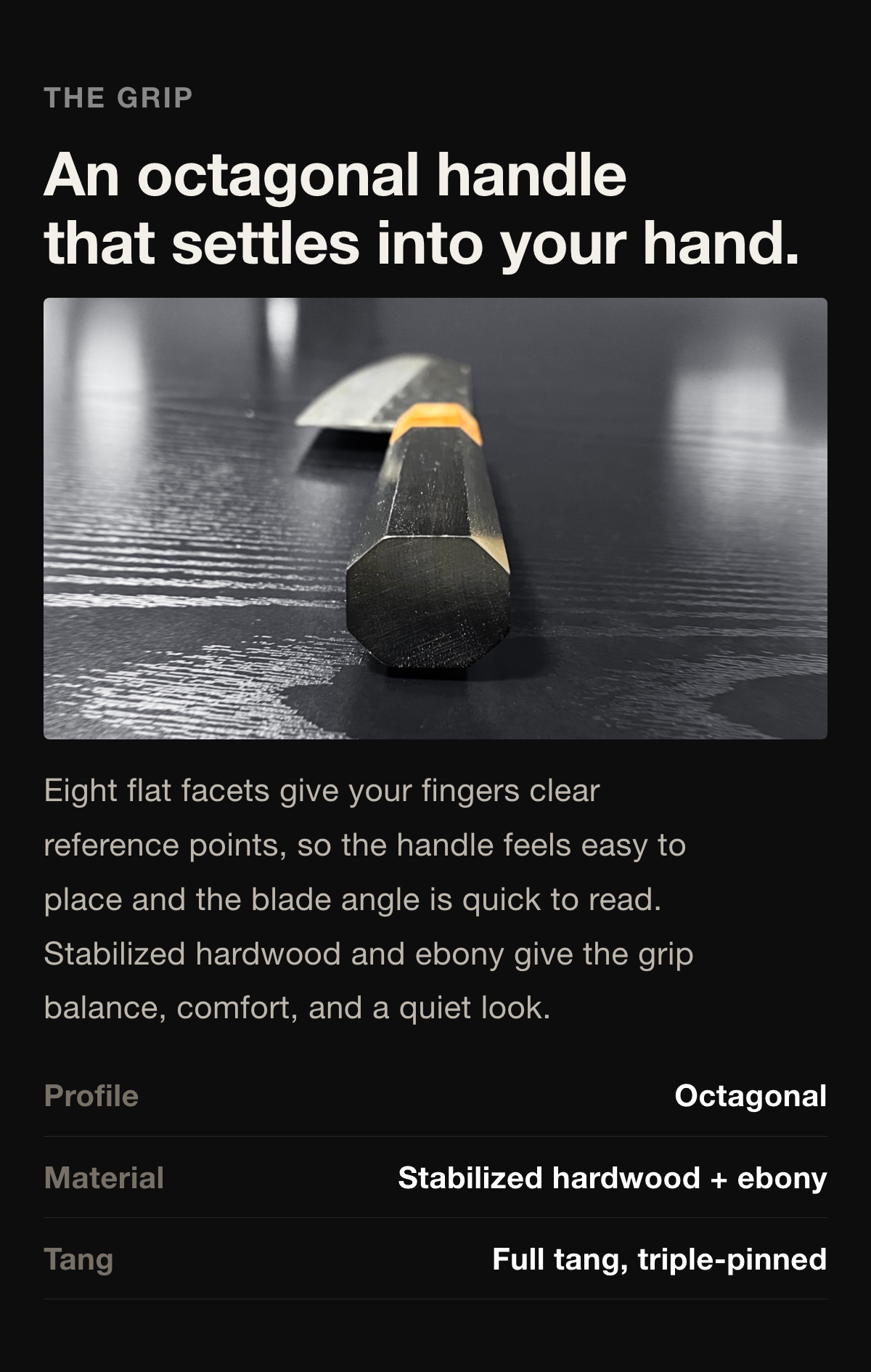 The grip: an octagonal handle