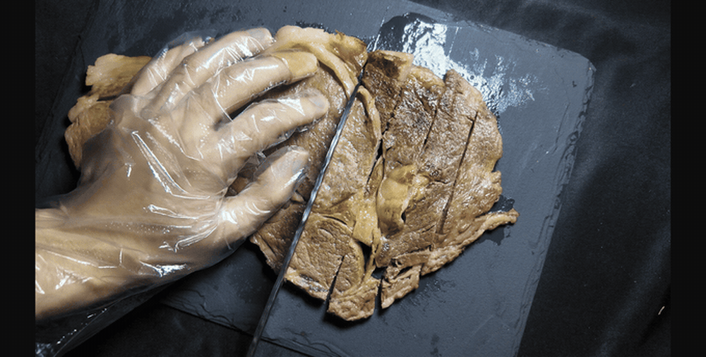 Slicing meat with the 67-layer blade